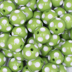 16mm Lime Green with White Polka Dots Acrylic Bubblegum Beads