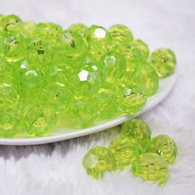 16mm Lime Green Transparent Faceted Bubblegum Beads