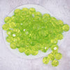 top view of a pile of 16mm Lime Green Transparent Faceted Bubblegum Beads