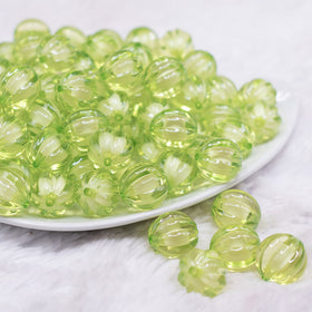 16mm Lime Green Transparent Pumpkin Shaped Bubblegum Beads