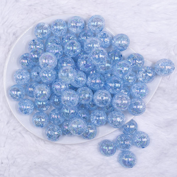 top view of a pile of 16mm Blue Crackle AB Bubblegum Beads