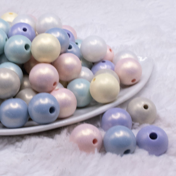front view of a pile of 16mm Matte Pastel Pearl Acrylic Bubblegum Bead Mix - 100 Count