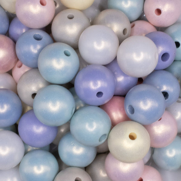 CLOSE UP view of a pile of 16mm Matte Pastel Pearl Acrylic Bubblegum Bead Mix - 100 Count