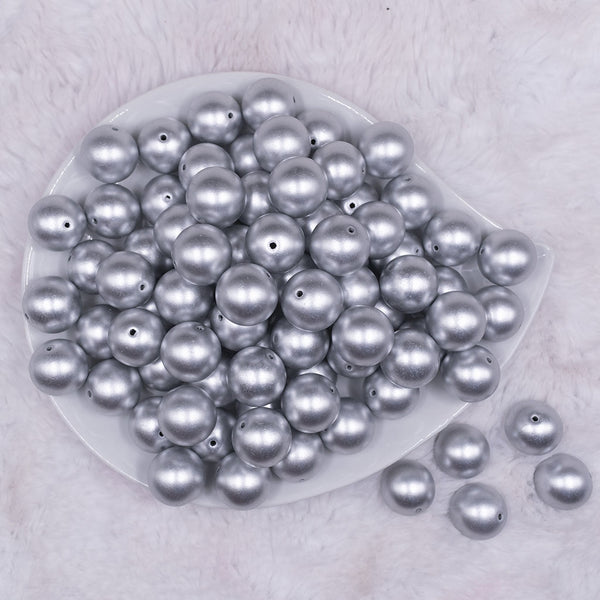 Top view of a pile of 16mm Silver Matte Pearl Acrylic Bubblegum Jewelry Beads