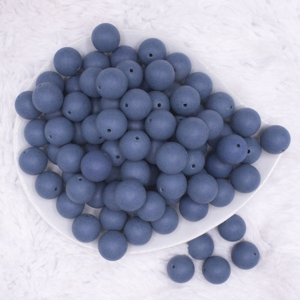 top view of a pile of 16mm Slate Blue Matte Solid Chunky Bubblegum Beads
