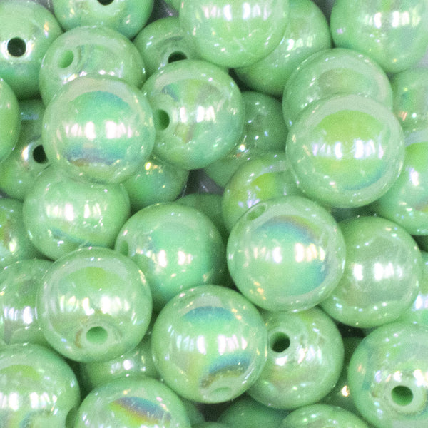 close up view of a pile of 16mm Mint Green Solid AB Bubblegum Beads