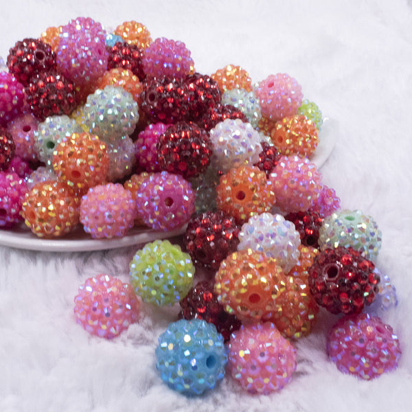 front view of a pile of 16mm Rhinestone AB Acrylic Bubblegum Bead Mix - 100 Count