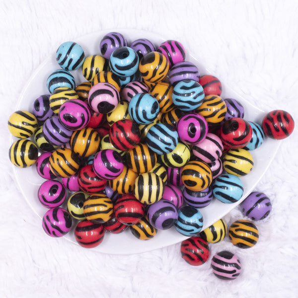 top view of a pile of 16mm Zebra Print Acrylic Bubblegum Jewelry Beads