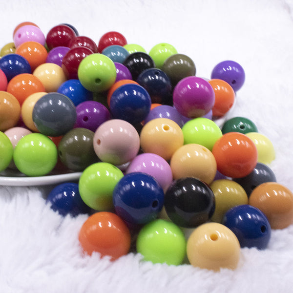 Front view of a pile of 16mm Solid Color Mix Acrylic Bubblegum Beads Bulk - 100 Count