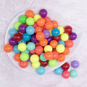 16mm Neon Solid Color Mix Acrylic Bubblegum Beads Bulk - 100 Count