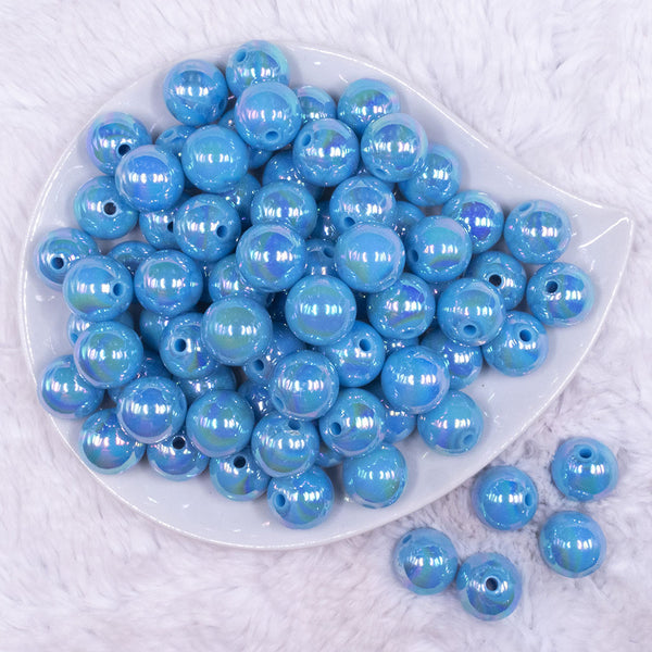 top view of a pile of 16mm Ocean Blue Solid AB Bubblegum Beads