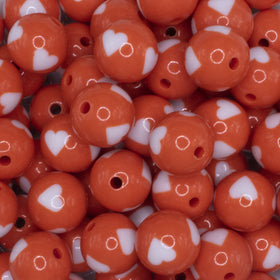 16mm Orange with White Hearts Bubblegum Beads