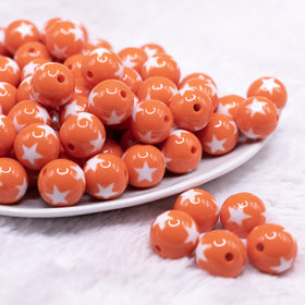 16mm Orange with White Stars Bubblegum Beads