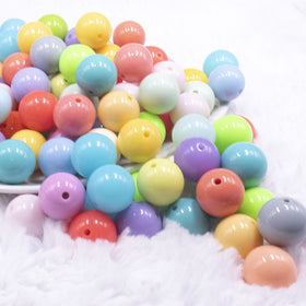 16mm Pastel Solid Color Mix Acrylic Bubblegum Beads Bulk - 100 Count