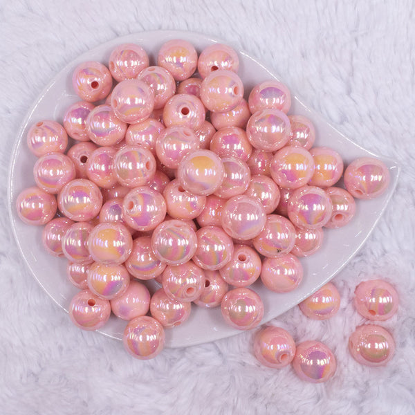 top view of a pile of 16mm Peach Solid AB Bubblegum Beads