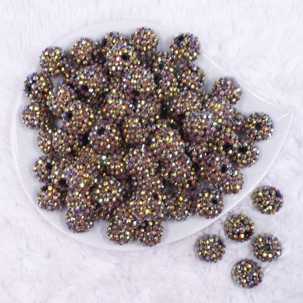 top view of a pile of 16mm Peacock Rhinestone AB Chunky Bubblegum Jewelry Beads