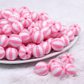 16mm Pink and White Beach Ball Bubblegum Beads