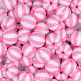 16mm Pink and White Beach Ball Bubblegum Beads