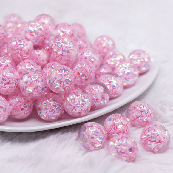 16mm Pink Majestic Confetti Bubblegum Beads
