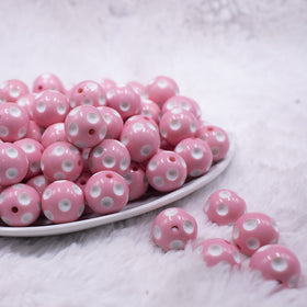 16mm Pink with White Polka Dots Bubblegum Beads