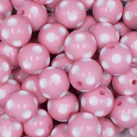 16mm Pink with White Polka Dots Bubblegum Beads