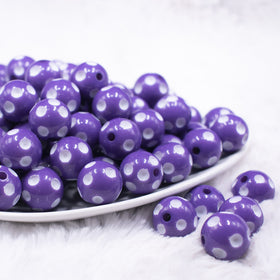 16mm Purple with White Polka Dots Bubblegum Beads