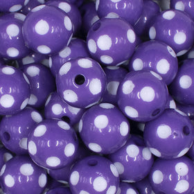 16mm Purple with White Polka Dots Bubblegum Beads