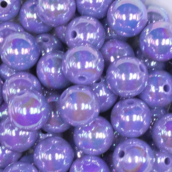 close up view of a pile of 16mm Periwinkle Purple Solid AB Bubblegum Beads