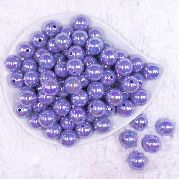top view of a pile of 16mm Periwinkle Purple Solid AB Bubblegum Beads