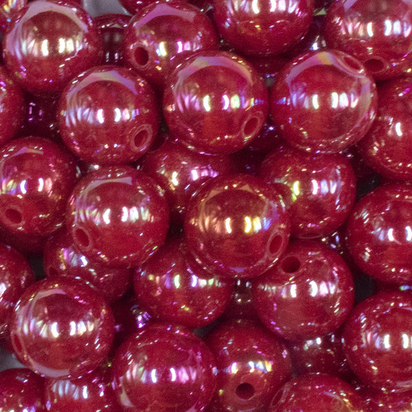 close up view of a pile of 16mm Raspberry Red Solid AB Bubblegum Beads