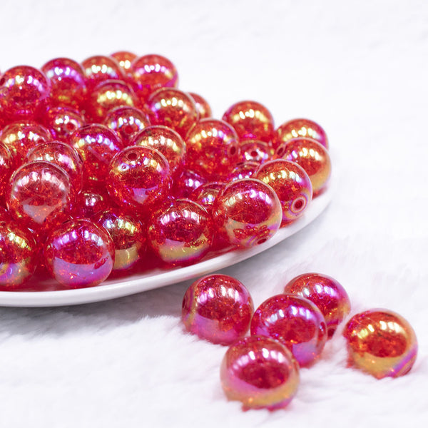 front view of a pile of 16mm Red Crackle AB Bubblegum Beads