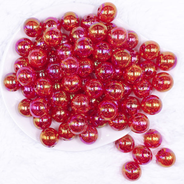 top view of a pile of 16mm Red Crackle AB Bubblegum Beads