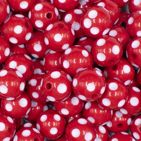 16mm Red with White Polka Dots Bubblegum Beads