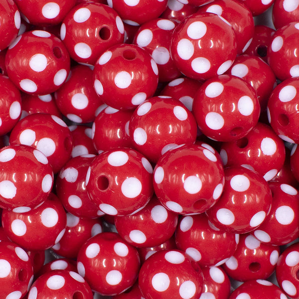 16mm Red with White Polka Dots Bubblegum Beads
