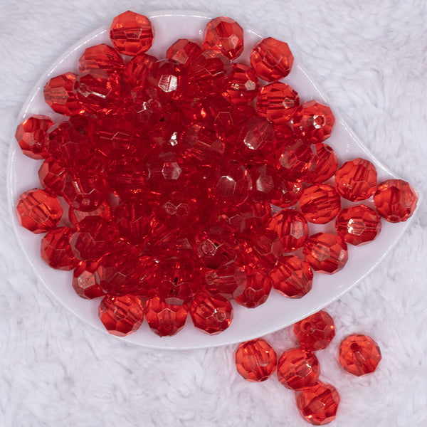 top view of a pile of 16mm Red Transparent Faceted Bubblegum Beads