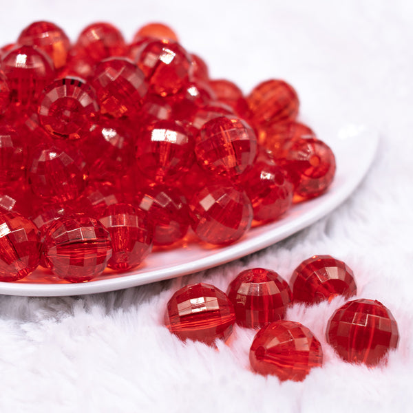 front view of a pile of 16mm Red Transparent Disco Shaped Bubblegum Beads