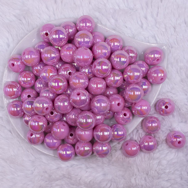 top view of a pile of 16mm Rose Pink Solid AB Bubblegum Beads