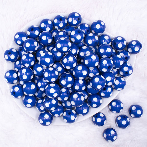 top view of a pile of  16mm Royal Blue with White Polka Dots Bubblegum Beads