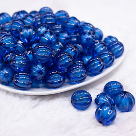 16mm Royal Blue Transparent Pumpkin Shaped Bubblegum Beads
