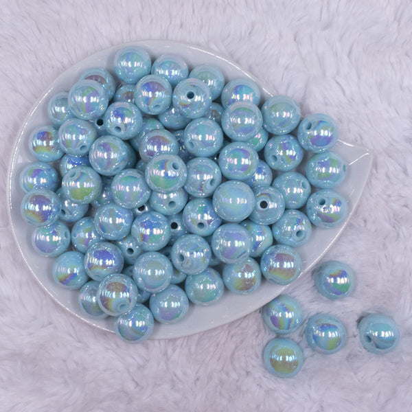 top view of a pile of 16mm Sea Blue Solid AB Bubblegum Beads