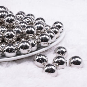 16mm Reflective Silver Acrylic Bubblegum Beads