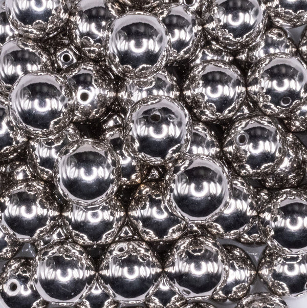 close up view of a pile of 16mm Reflective Silver Acrylic Bubblegum Beads