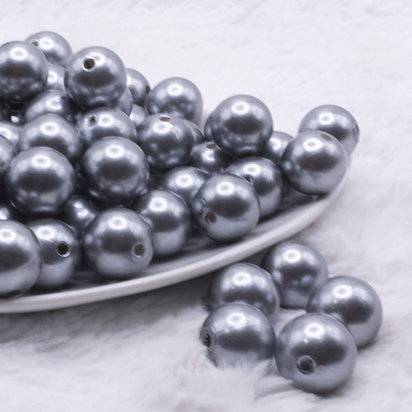 front view of a pile of 16mm Smokey Gray Faux Pearl Acrylic Bubblegum Jewelry Beads