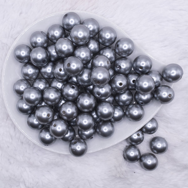 top view of a pile of 16mm Smokey Gray Faux Pearl Acrylic Bubblegum Jewelry Beads