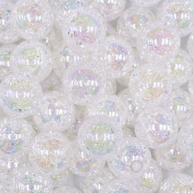 16mm White Crackle AB Bubblegum Beads