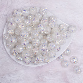 16mm White Majestic Confetti Bubblegum Beads