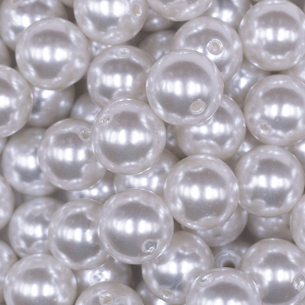 Close up view of a pile of 16mm White Faux Pearl Acrylic Bubblegum Jewelry Beads