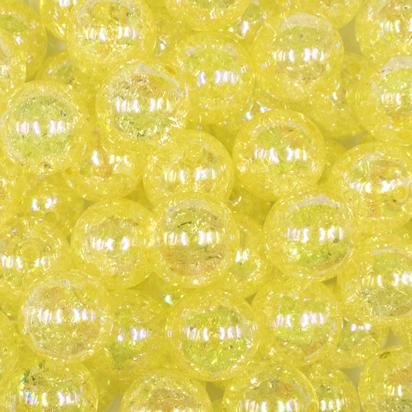 Close up view of a pile of 16mm Yellow Crackle AB Bubblegum Beads