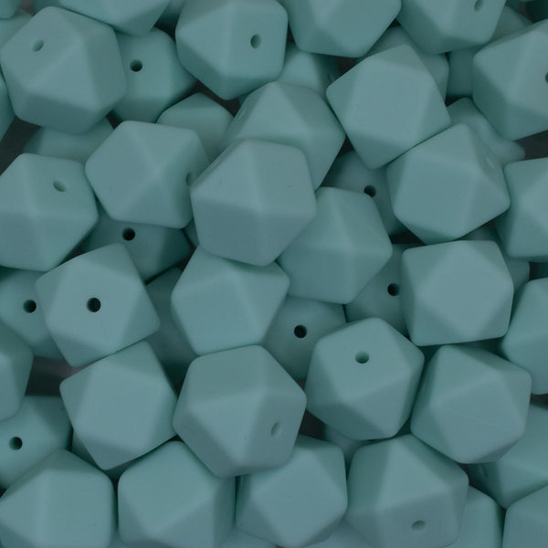front view of a pile of 17mm Aqua Green Hexagon Silicone Bead