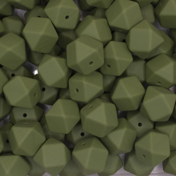 front view of a pile of 17mm Bean Green Hexagon Silicone Bead